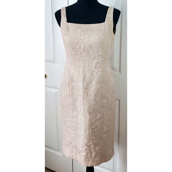 Evan Picone Womens Petite 4P Cocktail Dress Beige Lined Sleeveless ALine Bodycon - Picture 1 of 7